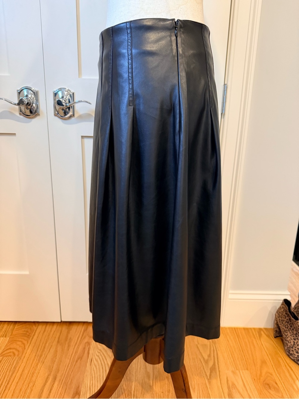 Black Faux Leather A-Line Midi Skirt - Picture 9 of 16